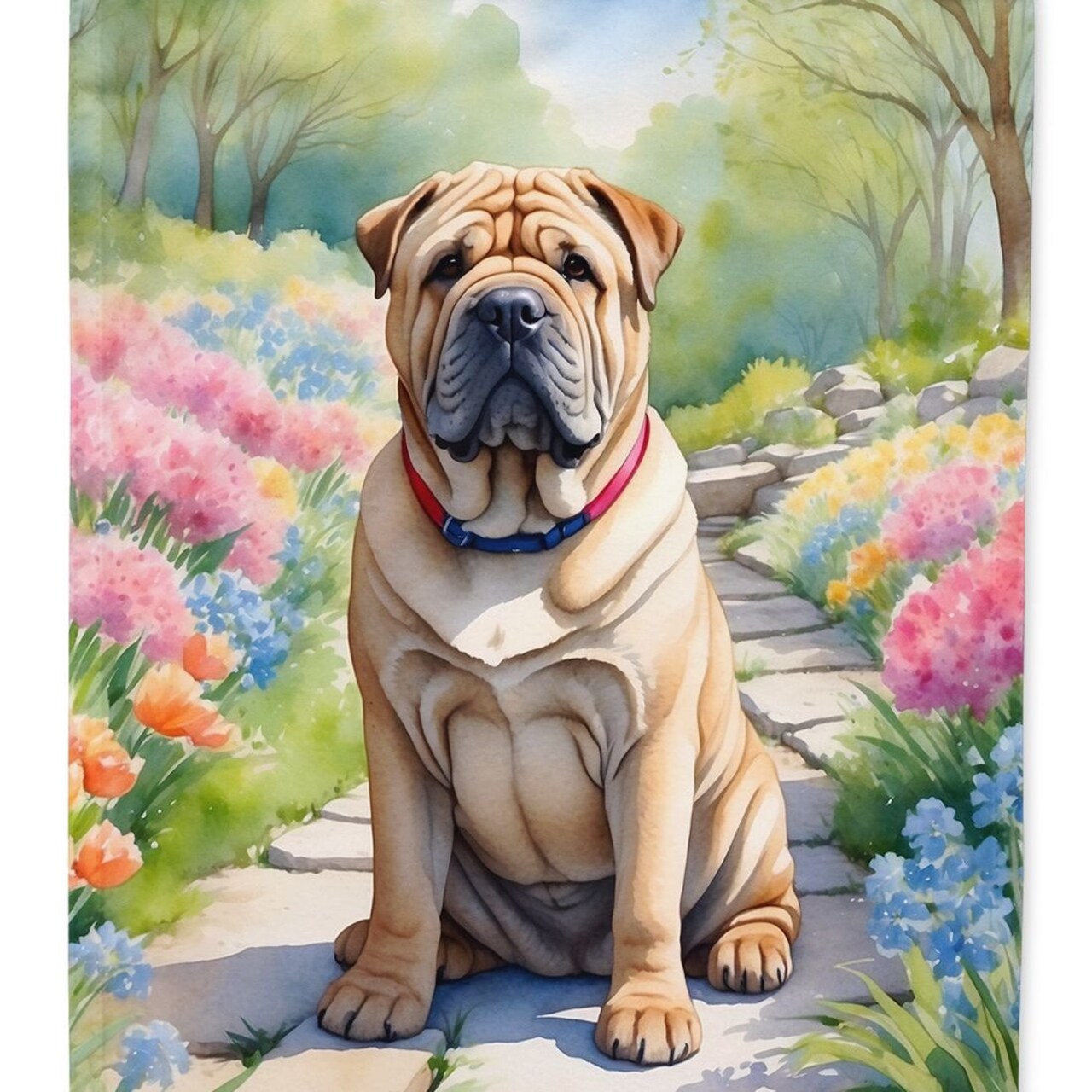 Edge Collections - 11.25" X 15.50" - Multicolor - Shar Pei Spring Path Decorative - 1 Piece